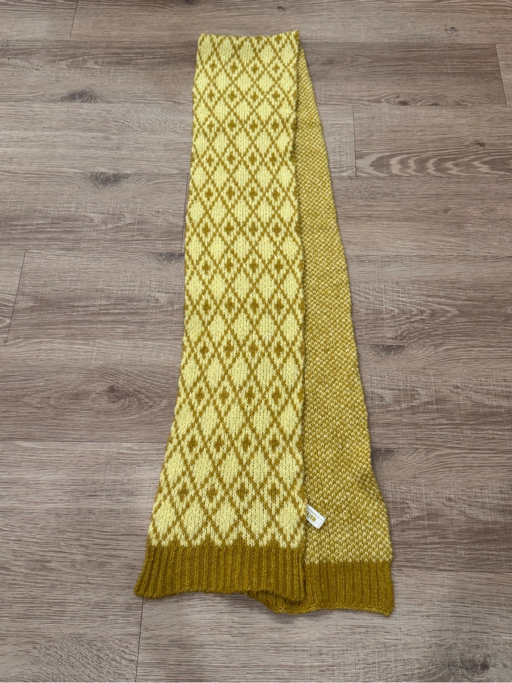 Maeve by Anthropologie Mustard Yellow Cream Diamond Knit Scarf